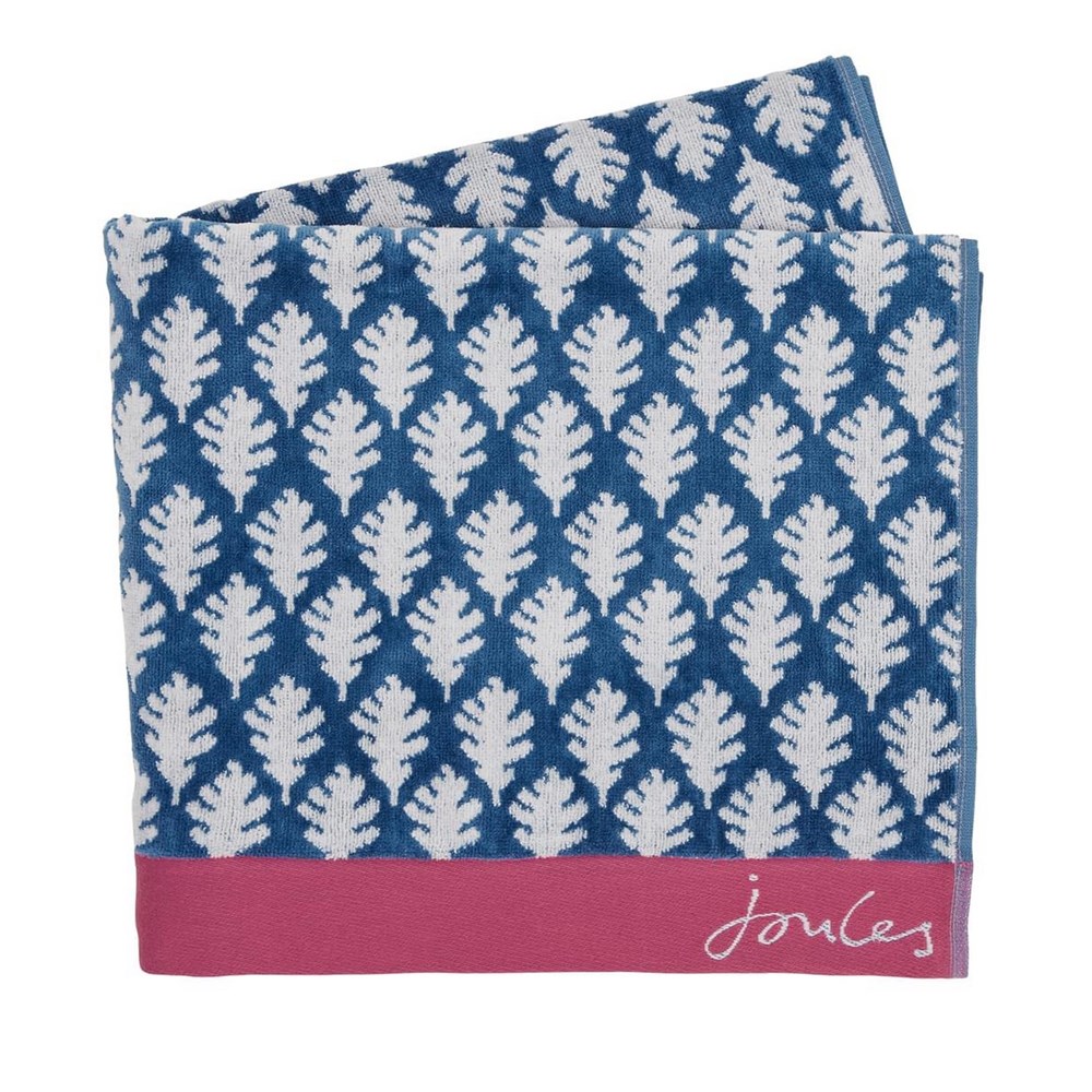 Oak Leaf Geometric Cotton Towels by Joules in Blue